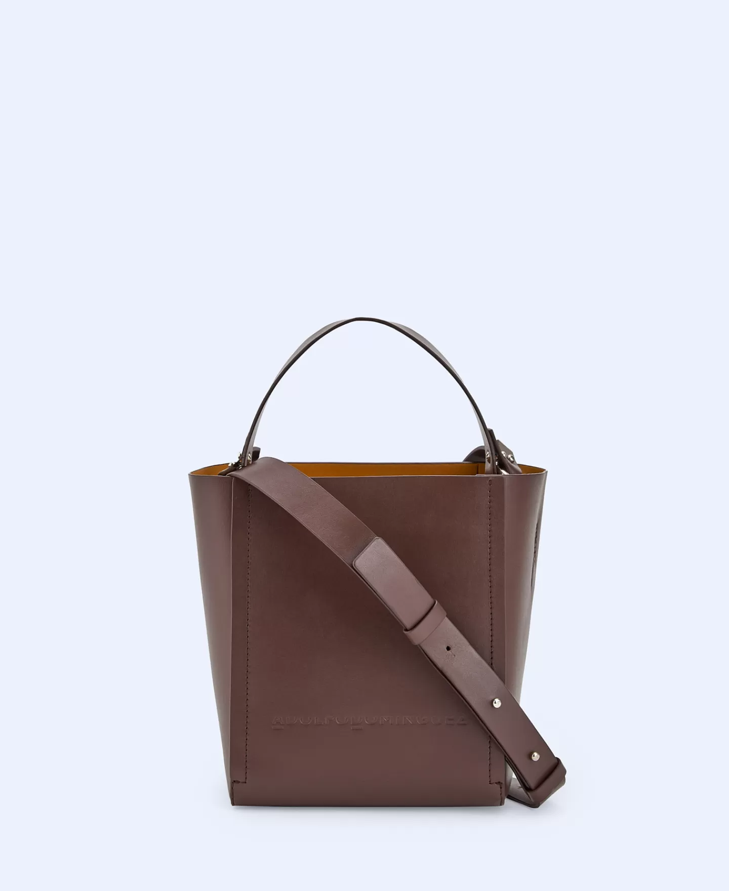 Adolfo Dominguez Bolsos>Bolso Cubo Made In Spain En Piel Chocolate