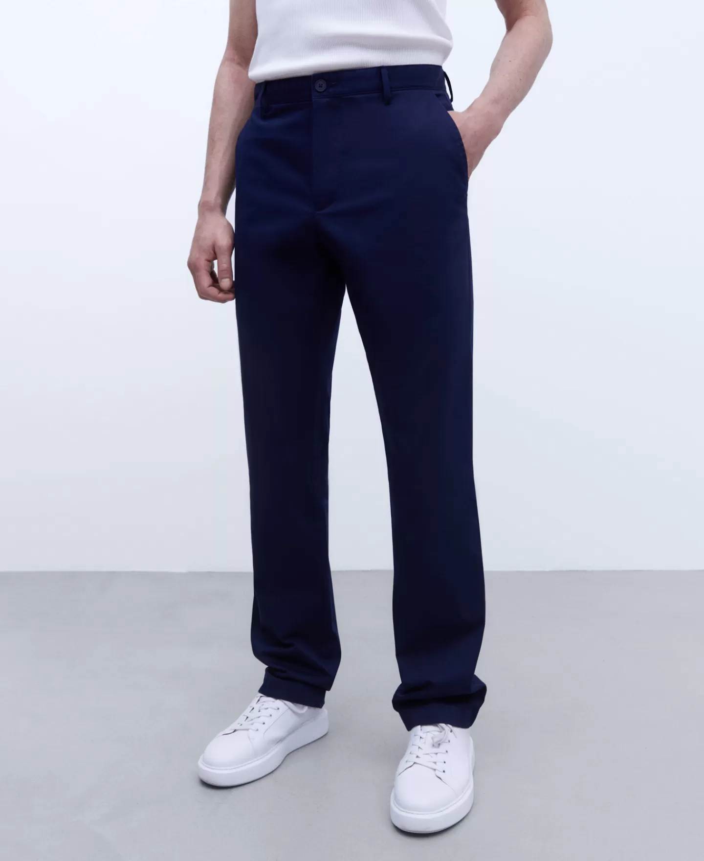 Adolfo Dominguez Pantalones>Pantalon Chino En Twill De Algodon Azul Marino