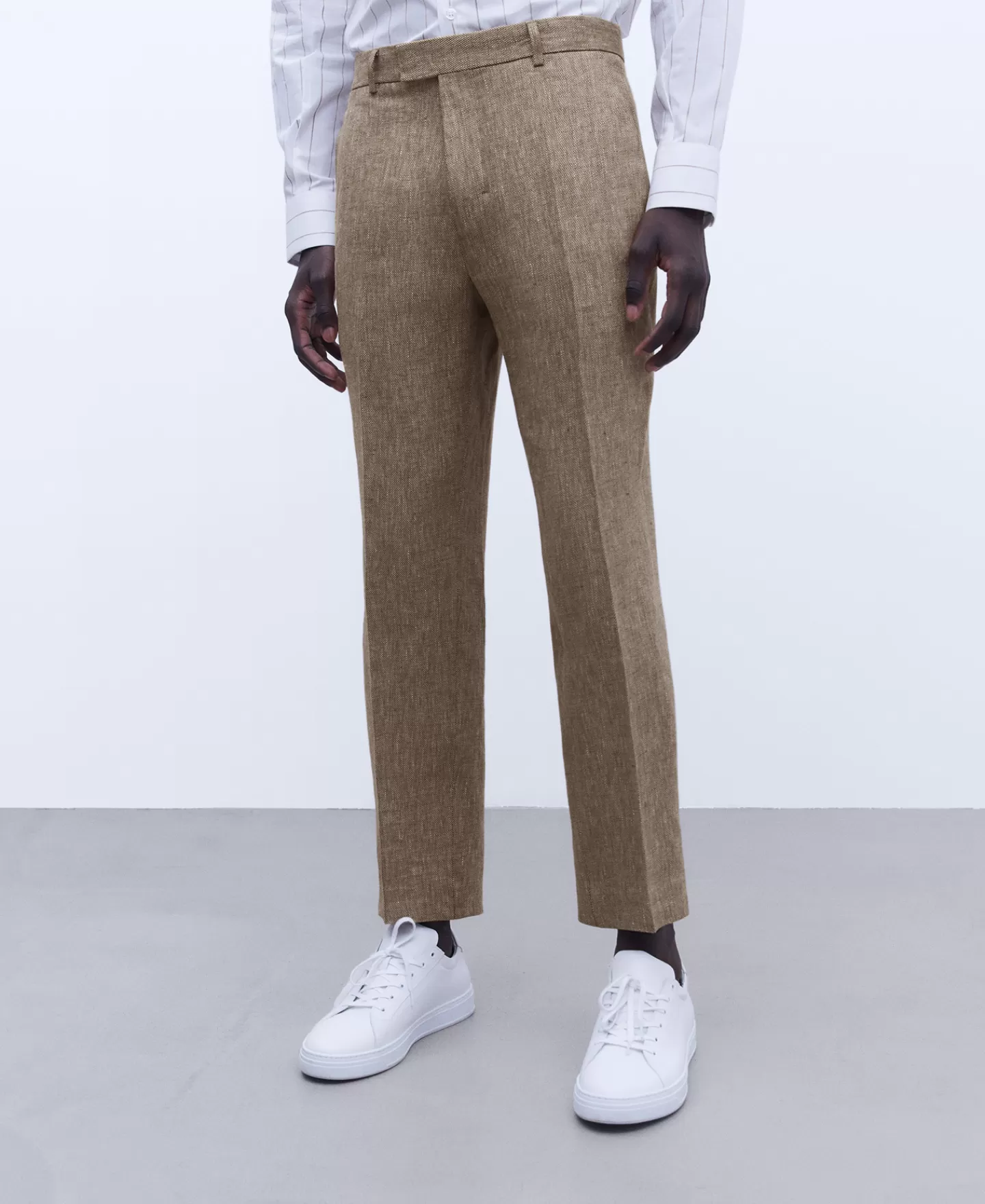 Adolfo Dominguez Pantalones>Pantalon Sastre En Lino Europeo Ocre